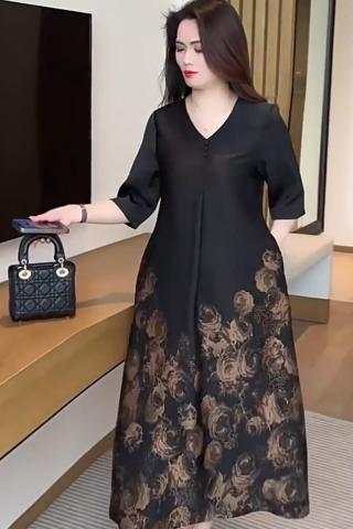 ĐẦM NHẬP KHẨU CAO CẤP DÁNG XÒE CHỮ A IN HỌA TIẾT SANG TRỌNG - MS1989