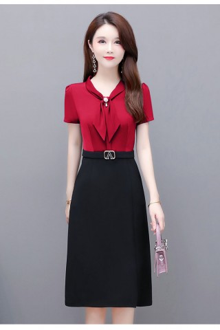 ĐẦM PHỐI MÀU CỔ THẮT NƠ - MS1944