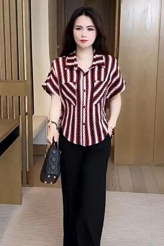 ÁO SƠ MI KẺ SỌC CỔ ĐỨC TAY NGẮN - MS1991