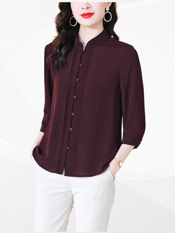 Áo Sơ Mi Cổ Trụ Xếp Ly Tay Lỡ Sang Trọng - MS1973