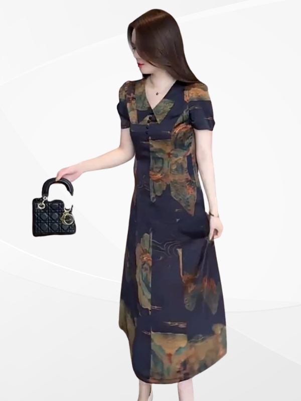 ĐẦM SUÔNG CỔ SƠ MI PHỐI HỌA TIẾT SANG TRỌNG - MS1985