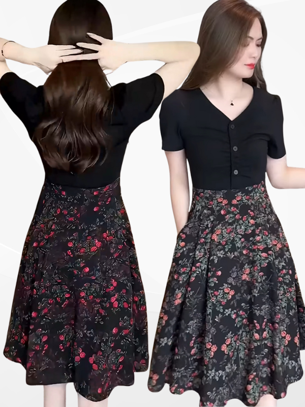 ĐẦM CỔ TIM PHỐI CHÂN VÁY XÒE HỌA TIẾT HOA - MS1971