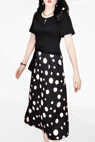 ĐẦM DỰ TIỆC THIẾT KẾ PEPLUM PHỐI HỌA TIẾT CHẤM BI - MS1984