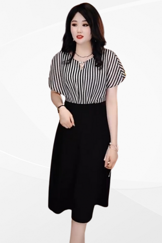 ĐẦM DỰ TIỆC TAY CÁNH TIÊN PHỐI HỌA TIẾT SỌC - MS1979