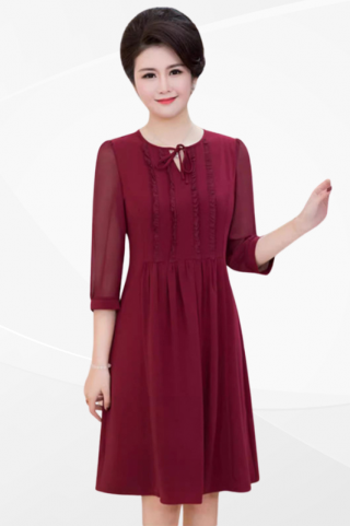 Đầm Trung Niên Viền Bèo Tay Lỡ - MS1972