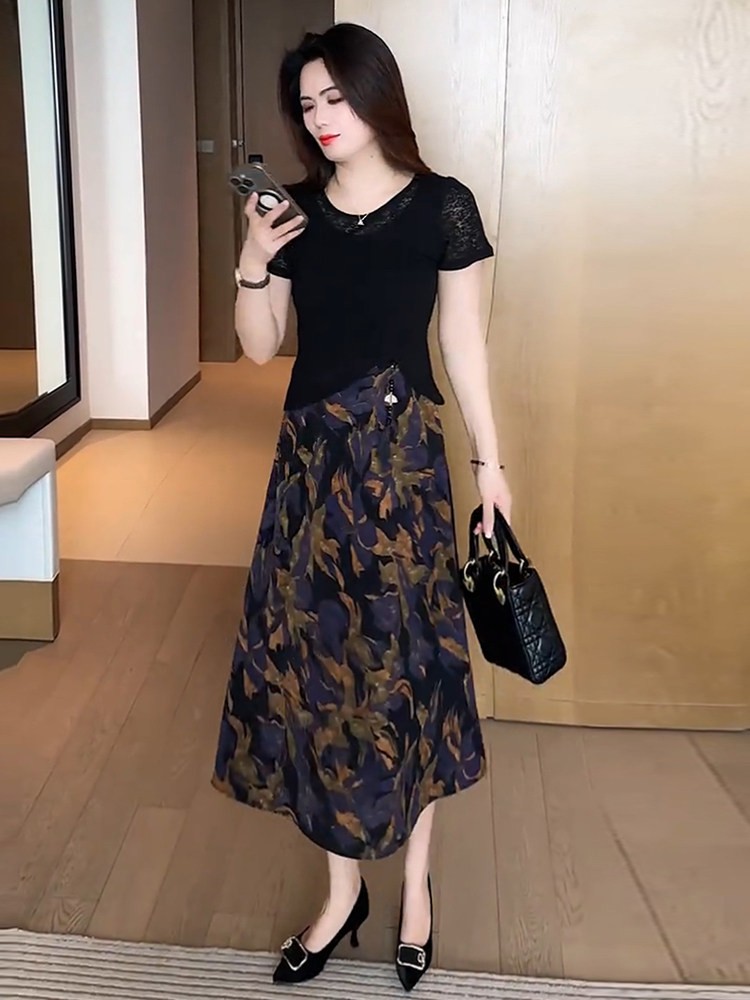 Set Đầm Phối Họa Tiết Kèm Áo Khoác - MS1988